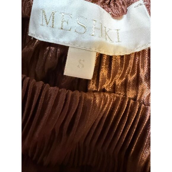 Meshki Women's Yara Plisse High Waist Pull On Wide Leg Pants Brown Sz Small NWOT - Picture 7 of 7